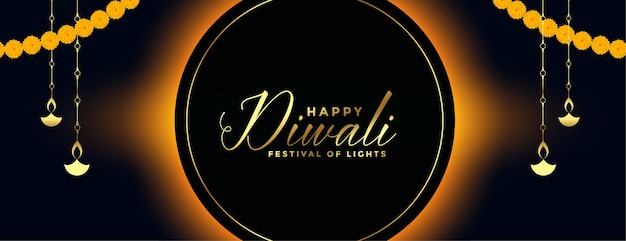 Banner decorativo feliz diwali preto e dourado