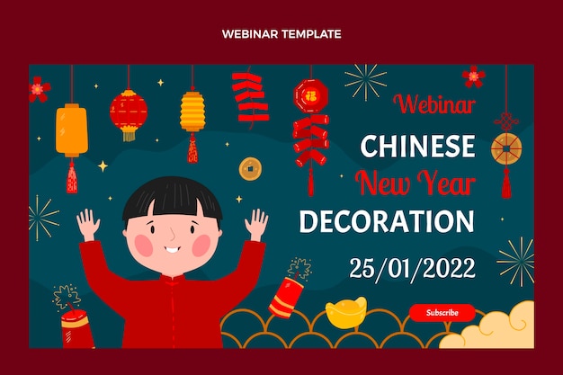 Vetor grátis banner desenhado à mão com design plano de ano novo chinês