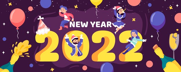 Banner desenhado à mão feliz ano novo 2022