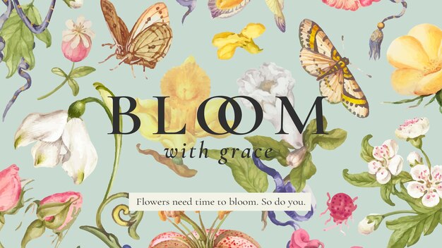 Banner do blog de vetor de modelo floral bonito editável, remixado de obras de arte de Pierre-Joseph Redouté