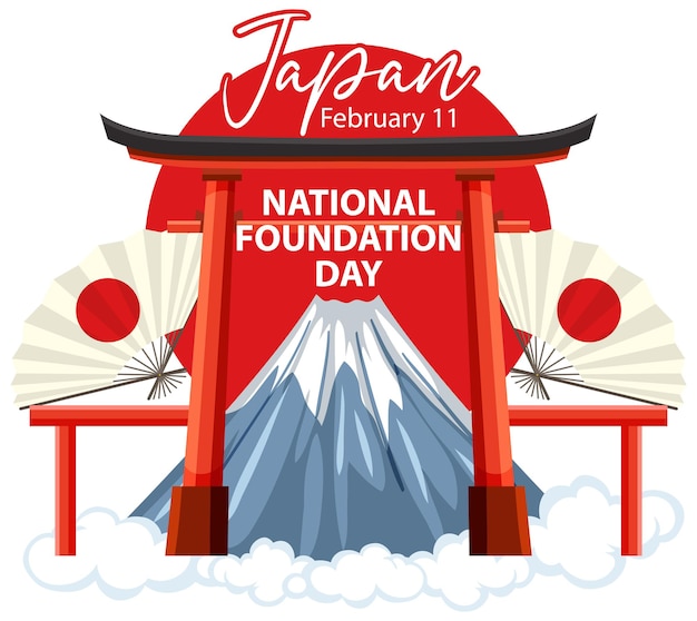 Banner do Dia da Fundação Nacional do Japão com portão Torii e Monte Fuji