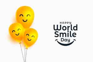 Vetor grátis banner do dia mundial do sorriso com balões de rosto feliz