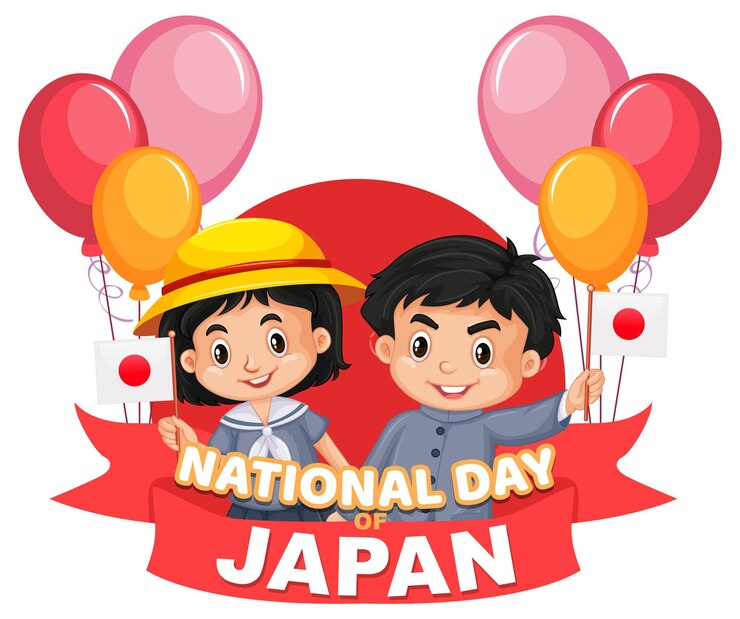 Vetor grátis banner do dia nacional do japão com personagem de desenho animado infantil japonês