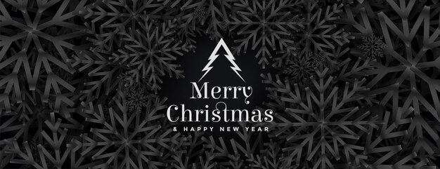 Banner do festival de Natal com design de flocos de neve de tema preto