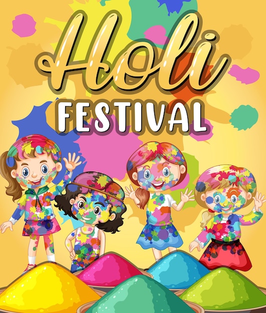 Banner do holi festival com personagens infantis