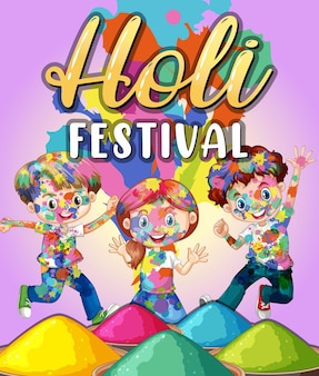 Banner do holi festival com personagens infantis