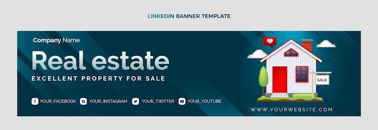 Vetor grátis banner do linkedin imobiliário com gradiente