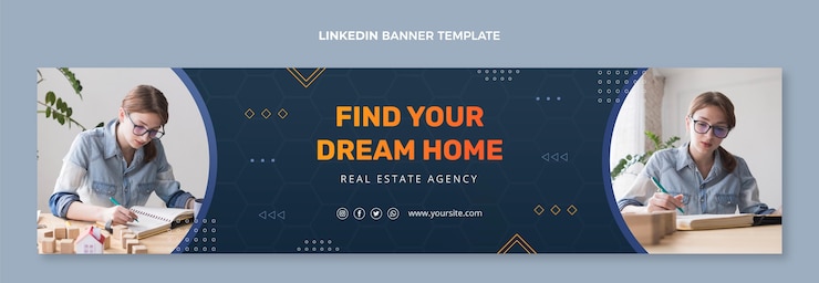 Vetor grátis banner do linkedin imobiliário com gradiente