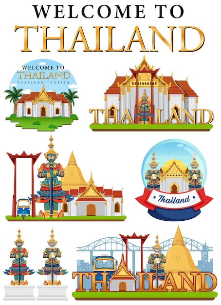 Vetor grátis banner do logotipo do marco de bangkok tailândia