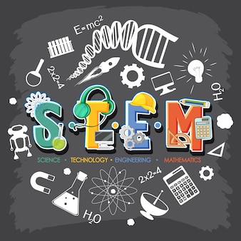 Banner do logotipo stem com elementos de ícone de aprendizagem