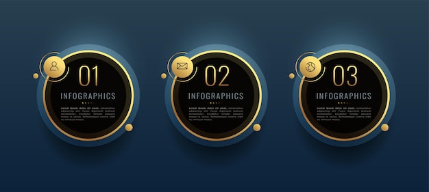 Vetor grátis banner dourado infográfico de 3 etapas para apresentação moderna