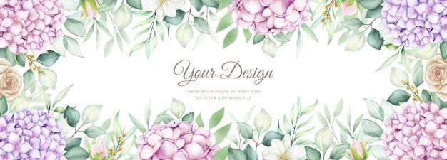 Banner elegante com flores em aquarela hortênsia