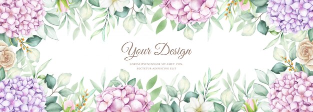 Banner elegante com flores em aquarela hortênsia