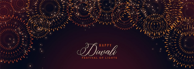 Banner feliz diwali com estourando biscoitos de fogo de artifício