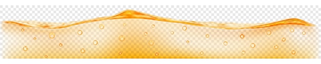 Banner horizontal com ondas de água translúcidas em cores amarelas com bolhas de ar, isoladas em fundo transparente. transparência apenas em arquivo vetorial