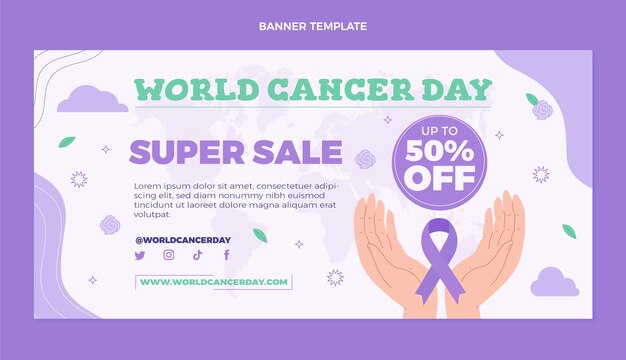 Banner horizontal da venda do dia do câncer no mundo plano
