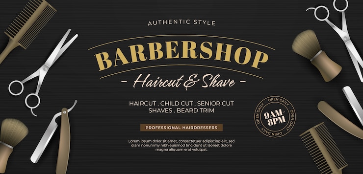 Vetor grátis banner horizontal de barbearia realista