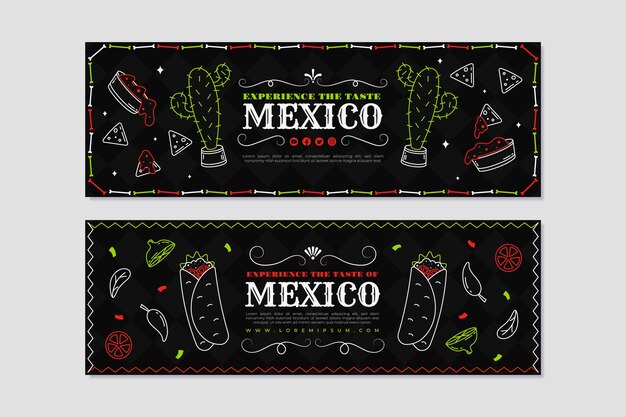 Banner horizontal de barra mexicana desenhado à mão