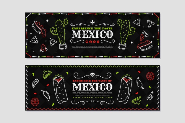 Banner horizontal de barra mexicana desenhado à mão