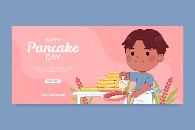 Banner horizontal de dia de panqueca plana