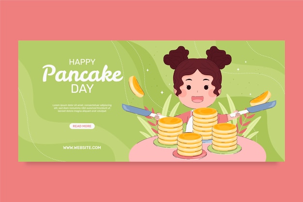 Banner horizontal de dia de panqueca plana