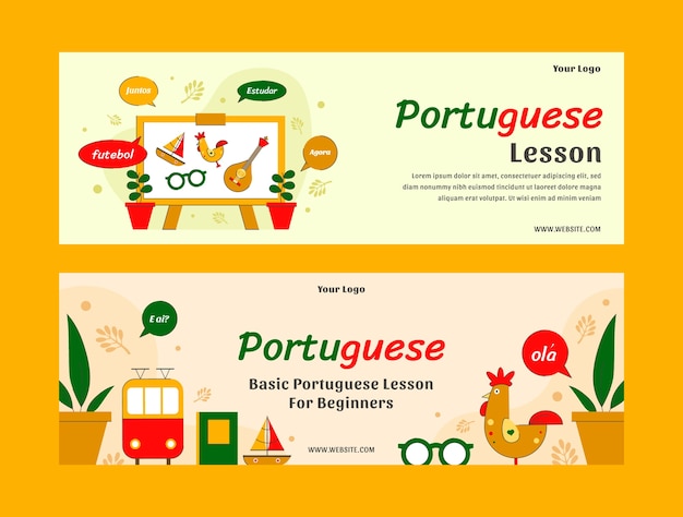 Banner horizontal de língua portuguesa desenhado à mão