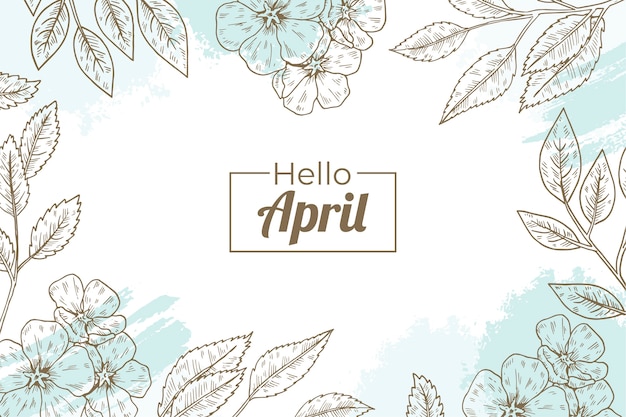 Banner horizontal de olá de abril desenhado à mão