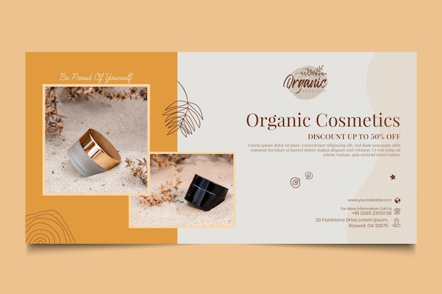 Banner horizontal de produtos cosméticos