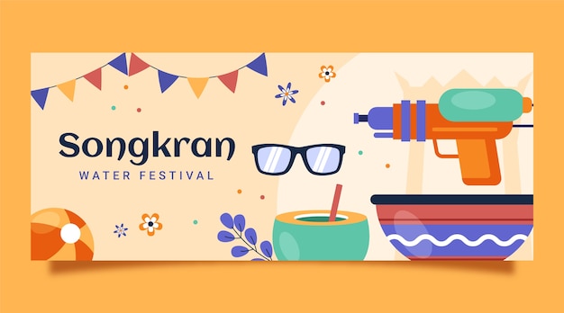 Banner horizontal de songkran plano