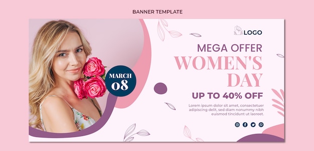 Banner horizontal de venda de dia internacional da mulher plana