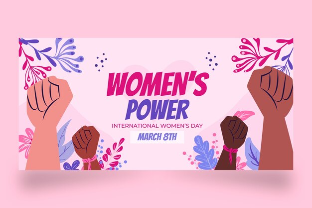 Banner horizontal de venda de dia internacional da mulher plana
