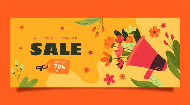Banner horizontal de venda de primavera desenhado à mão