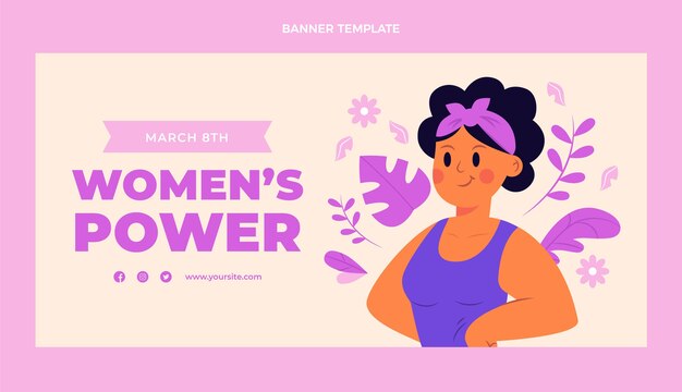 Banner horizontal de venda internacional do dia da mulher desenhada à mão