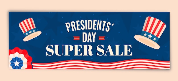 Banner horizontal de venda plana do dia dos presidentes