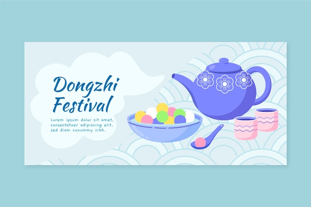 Vetor grátis banner horizontal desenhado à mão para festival de dongzhi