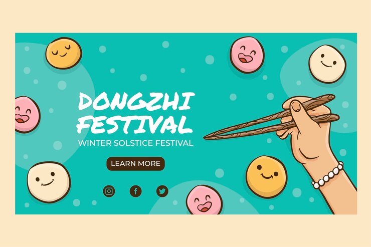 Vetor grátis banner horizontal do festival dongzhi desenhado à mão