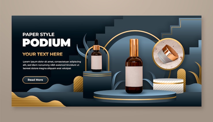 Vetor grátis banner horizontal do pódio em estilo de papel