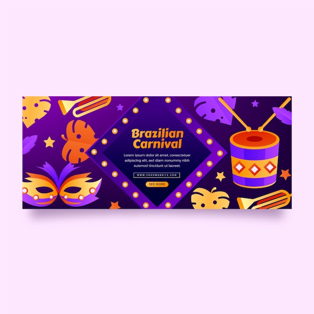 Banner horizontal gradiente de carnaval brasileiro