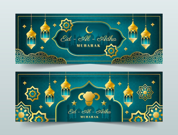 Vetor grátis banner horizontal gradiente eid al-adha