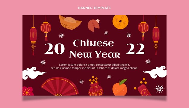 Banner horizontal plano de ano novo chinês