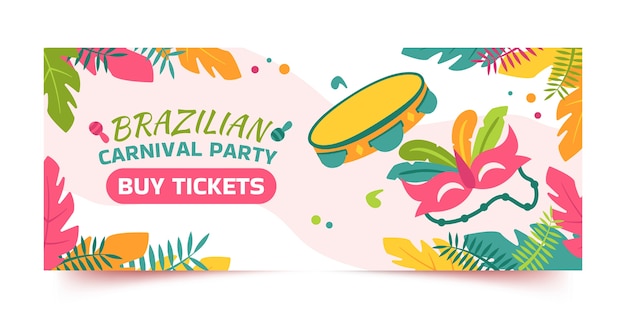 Vetor grátis banner horizontal plano de carnaval brasileiro