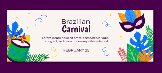 Vetor grátis banner horizontal plano de carnaval brasileiro