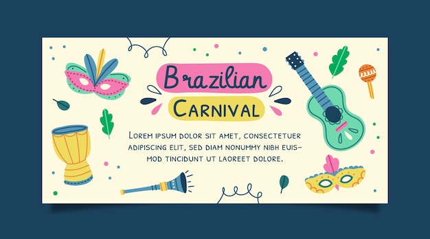 Vetor grátis banner horizontal plano de carnaval brasileiro