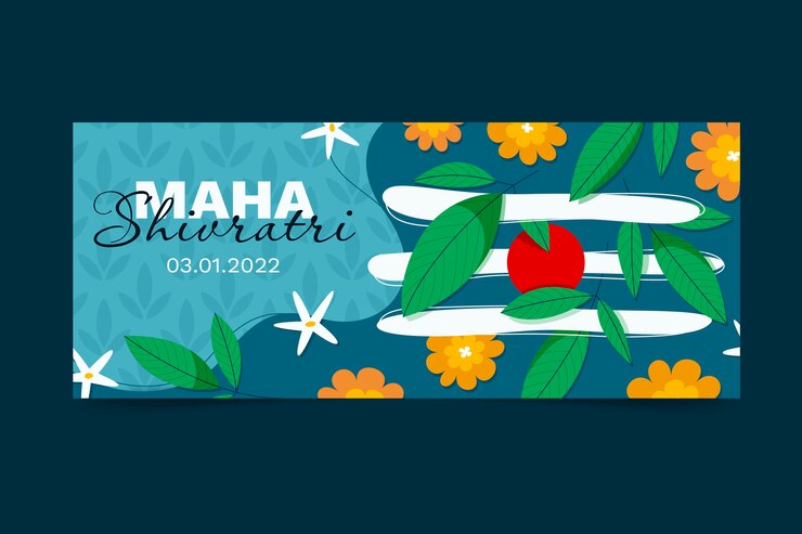 Vetor grátis banner horizontal plano de maha shivaratri