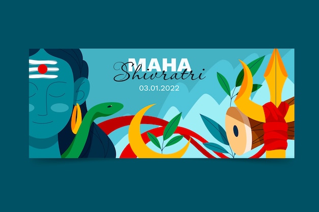 Vetor grátis banner horizontal plano de maha shivaratri