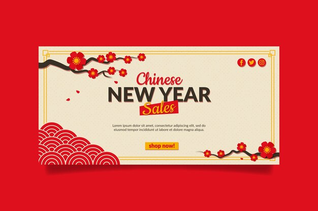 Banner horizontal plano de venda de ano novo chinês