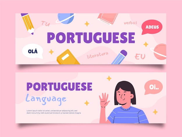 Banner horizontal português desenhado à mão