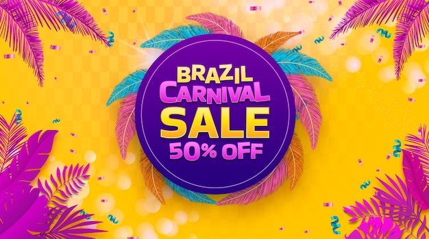 Vetor grátis banner horizontal realista de carnaval brasileiro