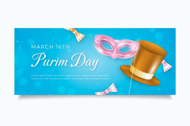 Banner horizontal realista de purim