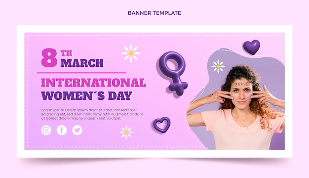 Banner horizontal realista do dia internacional da mulher